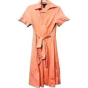 Sandro A-Line Tie Waist Cotton Midi Dress in Creamsicle Orange